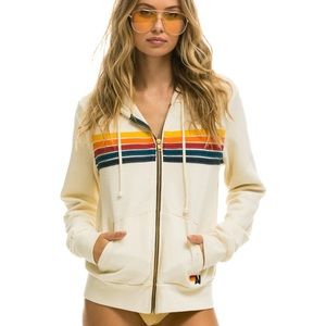 Aviator Nation Off-White Hoodie with Multicolor Stripes